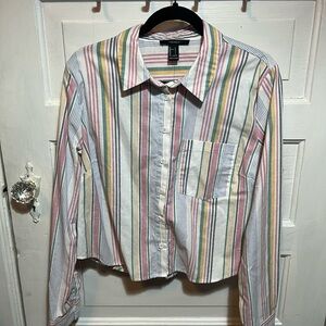 Forever 21 Pastel Stripe Cropped Button Down Shirt
